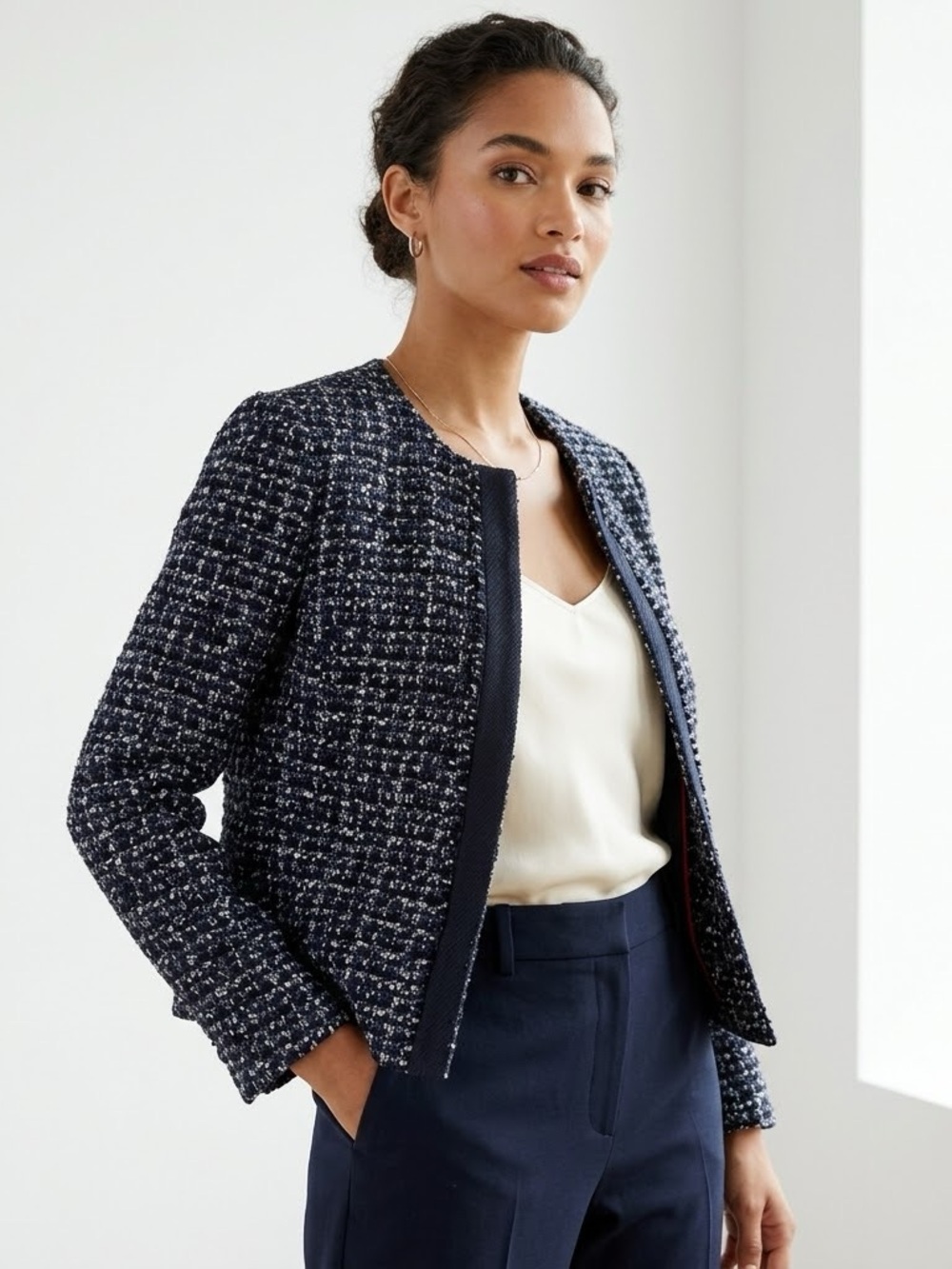 J.Crew Midnight Tweed Metallic Jacket Blazer Navy Size 4